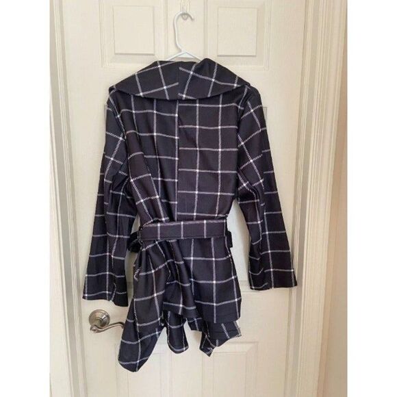 Blue Plaid Shawl Collar Belt Overcoat-BloomChic (Sz 16) - Picture 7 of 8